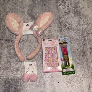 Easter Accessory Set, Bunny Ear Headband, Earrings, Hello Kitty Nails, Gloss NEW